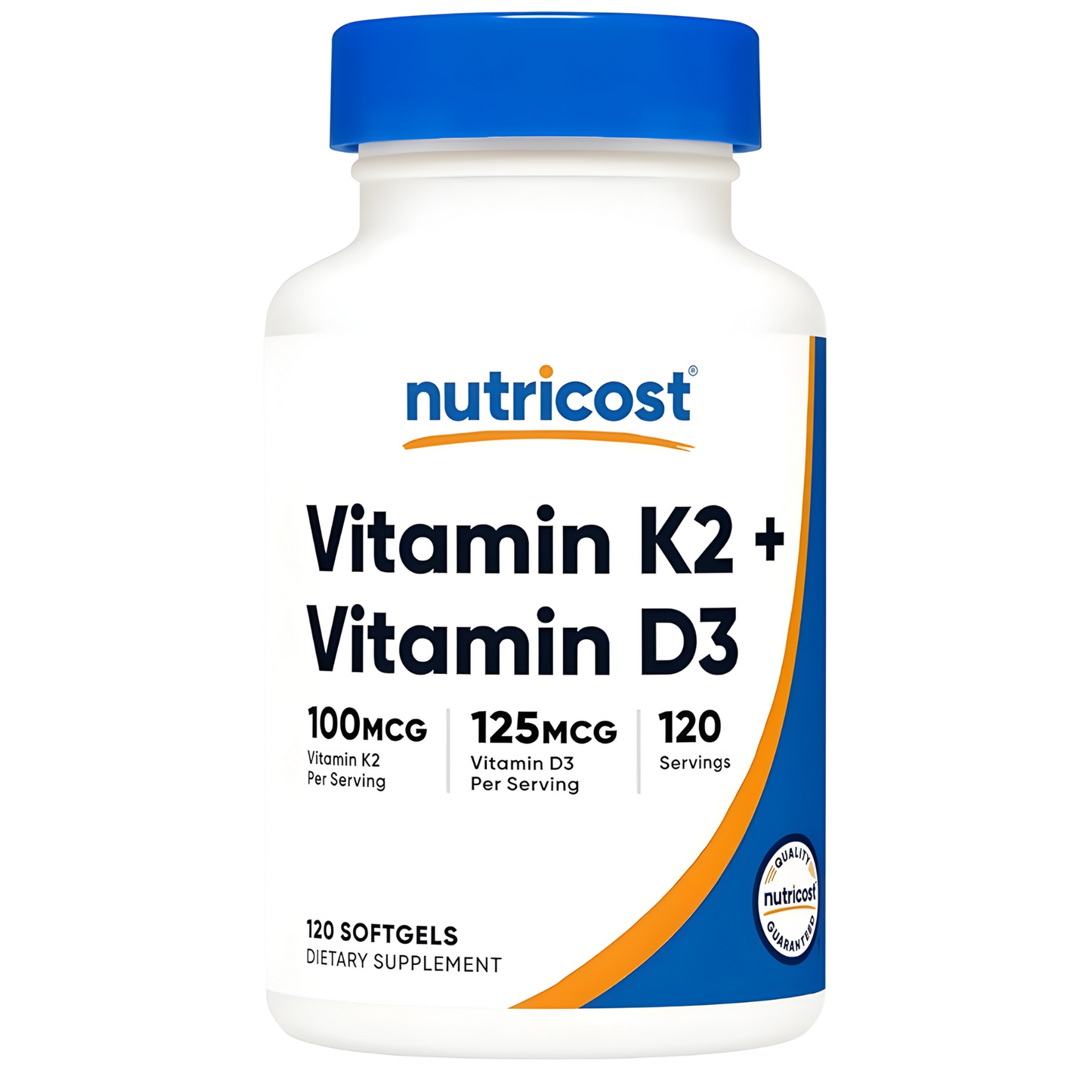 Vitamina D3 (5,000 UI)+Vitamina K2 (MK7) (100mcg) 120 Cápsulas Blandas - Sin Gluten y Sin OMG