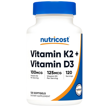 Vitamina D3 (5,000 UI)+Vitamina K2 (MK7) (100mcg) 120 Cápsulas Blandas - Sin Gluten y Sin OMG